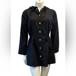 DKR & Co Stylish Linen Blend Black Hooded Utility Jacket